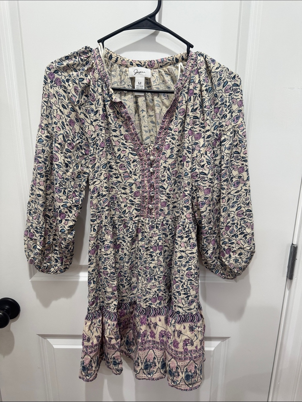 Japna Cream Mini Dress with Purple and Navy Floral Print